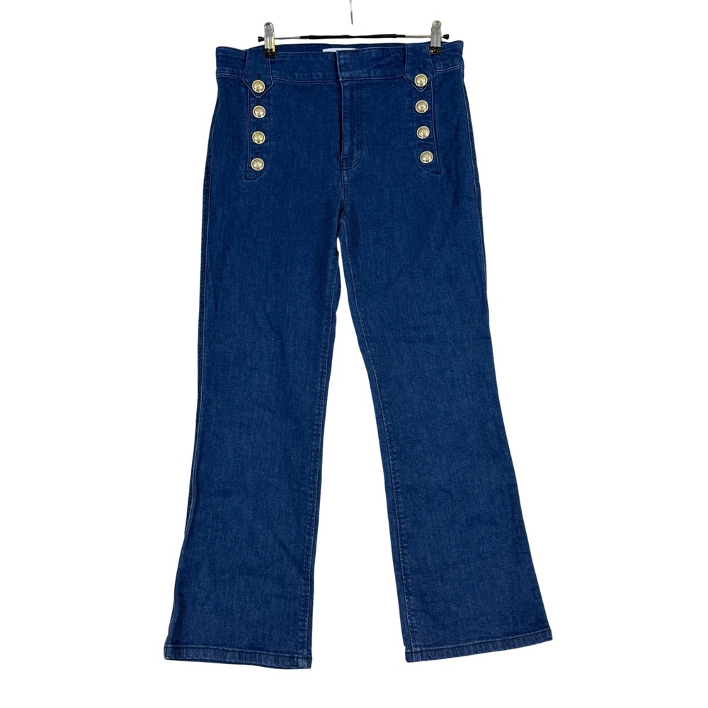 Derek Lam 10 Crosby Robertson Crop Flare Trouser Gold Buttons Denim Size 29